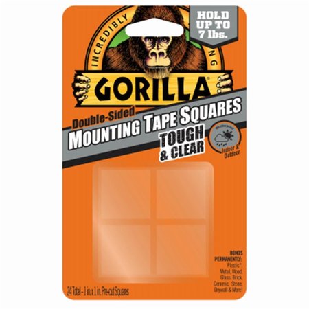 GORILLA GLUE 1 in. Clear Mounting Tape Squares - 6 Piece and 24 Count, 24PK 236525